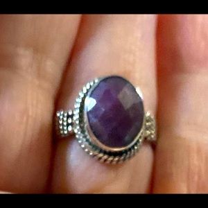 Artisan Crafted Carved and Polished Amethyst Ring set in 925 Silver